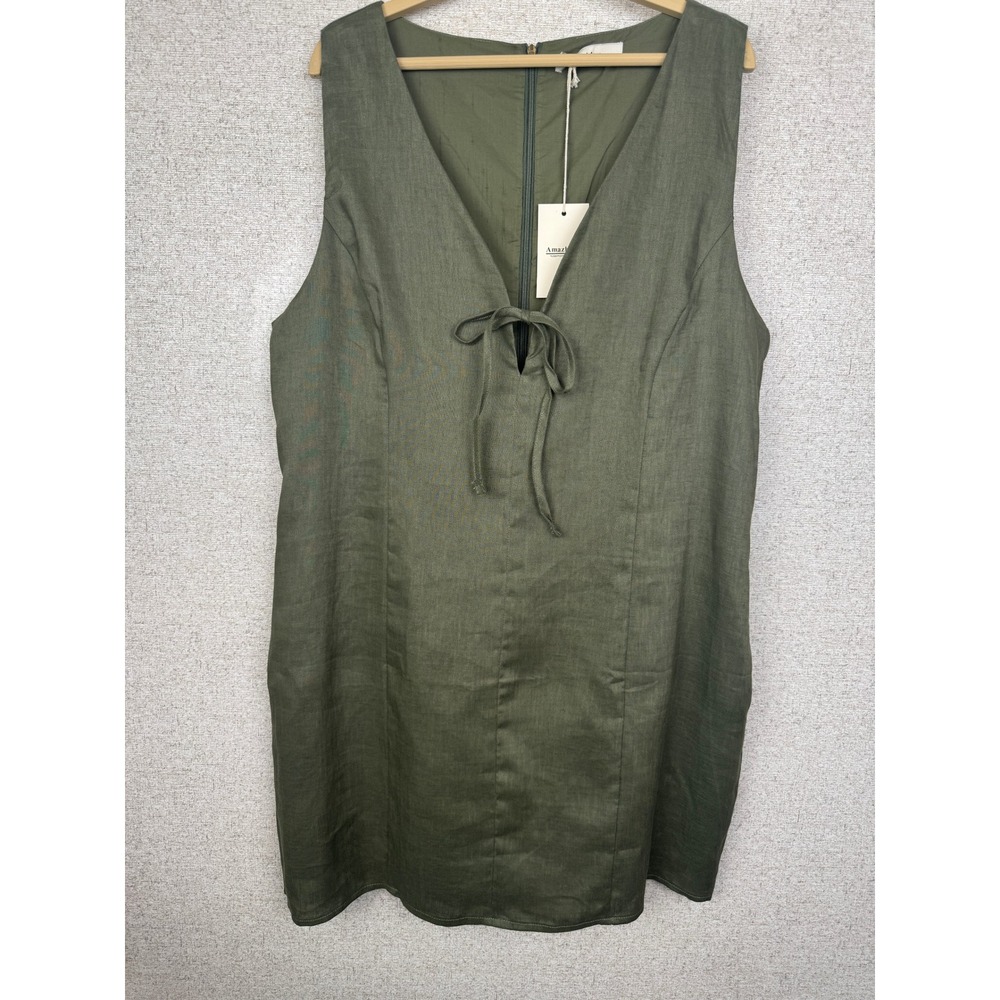 NWT Amazhiyu 100% Linen Mini Dress — Size XL — Olive Green